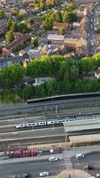 high angle footage of British Railway Train on Tracks, video