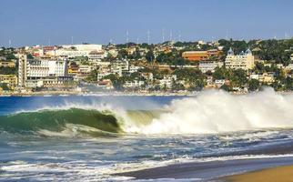 Puerto Escondido Oaxaca Mexico 2022 Extremely huge big surfer waves at beach Puerto Escondido Mexico. photo