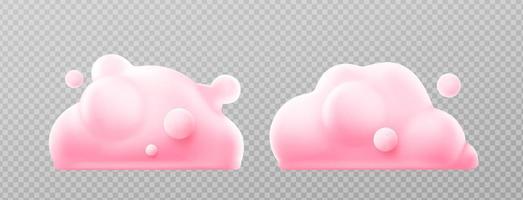 nubes esponjosas rosas, formas 3d de espuma de jabón vector