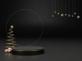 Background 3d render Christmas and new year gold and black colors Background. 3d design Christmas and new year luxury background. Merry Christmas and Happy New Year Background concept. 3D illustration photo