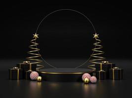 Background 3d render Christmas and new year gold and black colors Background. 3d design Christmas and new year luxury background. Merry Christmas and Happy New Year concept. 3D illustration photo