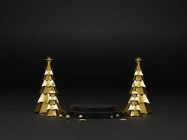 Background 3d render Christmas and new year gold and black colors Background. 3d design Christmas and new year luxury background. Merry Christmas and Happy New Year concept. 3D illustration photo