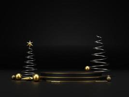 Background 3d render Christmas and new year gold and black colors Background. 3d design Christmas and new year luxury background. Merry Christmas and Happy New Year concept. 3D illustration photo