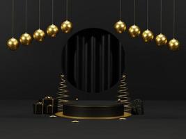 Background 3d render Christmas and new year gold and black colors Background. 3d design Christmas and new year luxury background. Merry Christmas and Happy New Year concept. 3D illustration photo