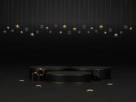 Background 3d render Christmas and new year gold and black colors Background. 3d design Christmas and new year luxury background. Merry Christmas and Happy New Year concept. 3D illustration photo