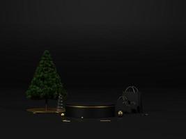 Background 3d render Christmas and new year gold and black colors Background. 3d design Christmas and new year luxury background. Merry Christmas and Happy New Year concept. 3D illustration photo