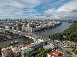 Aerial view of the city skyline in Moscow, Russia during the day.