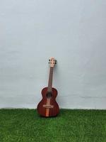 jakarta, indonesia en abril de 2022. este ukelele marrón oscuro de la marca my leho tiene buena calidad y un sonido fuerte y melodioso foto