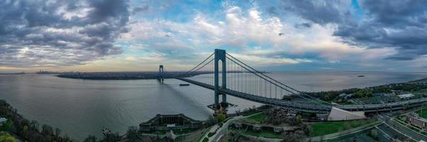 View of the Verrazano Narrows Bridge from Staten Island onto Brooklyn and Manhattan in New York City. photo