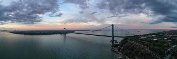 View of the Verrazano Narrows Bridge from Staten Island onto Brooklyn and Manhattan in New York City. photo