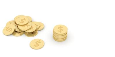 una pila de monedas de oro y monedas de plata representa el beneficio y la estrategia de la operación comercial sobre un fondo blanco. representación 3d foto
