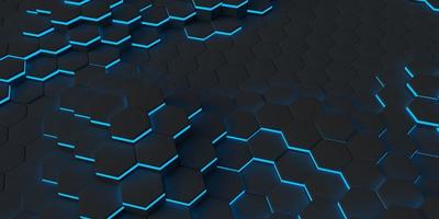 superficie de panal futurista abstracta, luz de neón geométrica hexagonal. patrón de elementos celulares. representación 3d foto