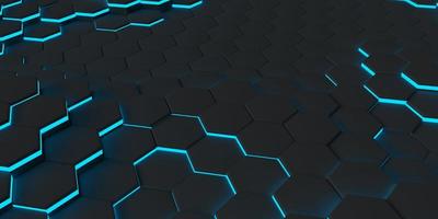 Abstract  Futuristic honeycomb surface, hexagonal geometric neon light. Cell elements pattern. 3d rendering photo