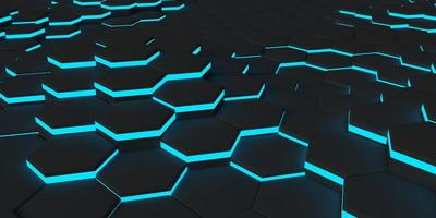 Abstract  Futuristic honeycomb surface, hexagonal geometric neon light. Cell elements pattern. 3d rendering photo