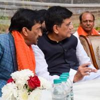 New Delhi, India - November 27 2022 - Piyush Goyal Cabinet Minister and core member of Bharatiya Janata Party BJP during a rally in support of BJP candidate ahead of MCD local body Elections 2022 photo