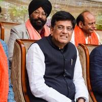 New Delhi, India - November 27 2022 - Piyush Goyal Cabinet Minister and core member of Bharatiya Janata Party BJP during a rally in support of BJP candidate ahead of MCD local body Elections 2022 photo