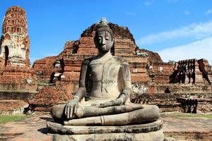 The ruins of ancient city with statue of Buddha. Ayutthaya Historical park. Ayutthaya, Thailand. photo