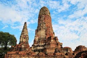 las ruinas de la antigua ciudad sobre un fondo de cielo azul. parque histórico de ayutthaya. ayutthaya, tailandia. foto
