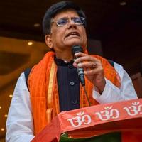 New Delhi, India - November 27 2022 - Piyush Goyal Cabinet Minister and core member of Bharatiya Janata Party BJP during a rally in support of BJP candidate ahead of MCD local body Elections 2022 photo