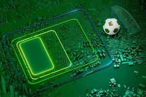 3d football object design. realistic rendering. abstract futuristic background. 3d illustration. motion geometry concept. sport competition graphic. tournament game bet content. soccer ball element. photo
