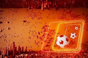 3d football object design. realistic rendering. abstract futuristic background. 3d illustration. motion geometry concept. sport competition graphic. tournament game bet content. soccer ball element. photo