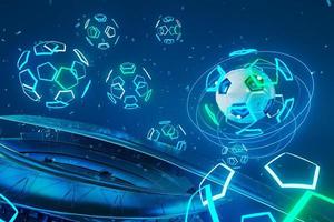 3d football object design. realistic rendering. abstract futuristic background. 3d illustration. motion geometry concept. sport competition graphic. tournament game bet content. soccer ball element. photo