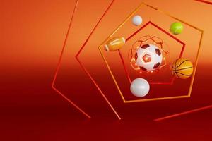 3d football object design. realistic rendering. abstract futuristic background. 3d illustration. motion geometry concept. sport competition graphic. tournament game bet content. soccer ball element. photo