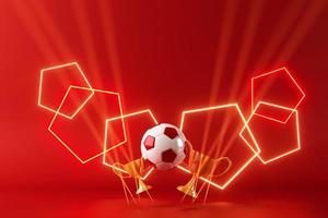 3d football object design. realistic rendering. abstract futuristic background. 3d illustration. motion geometry concept. sport competition graphic. tournament game bet content. soccer ball element. photo