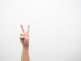 Hand gesture finger two isolated white photo