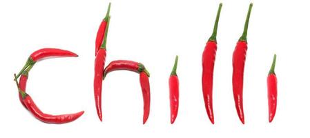 Chilli word text on white isolated,Word by red chilli nature photo