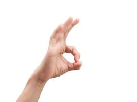 Man gesture hand and finger ok white isolated photo