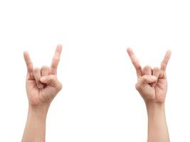 Male hand gesture show two finger white isolated photo