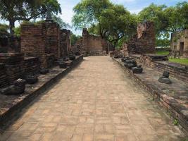 Ancient site with blue sky and natural of Thailand,Historical site at Ayutthaya the culture of old people. photo