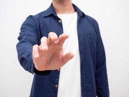 Man showing hand for catch something crop shot,Close up man give empty hand photo