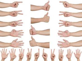 Group set man hand counting and thumb up right and left isolated background photo