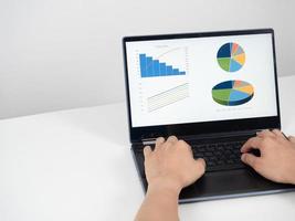 Hand using laptop chart graph business on the table cpoy space photo