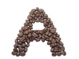 Coffee seed word A on white isolated photo