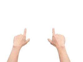 Hands point finger touch screen white isolated photo