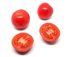 Plum tomato cut slice natural shadow on white isolated
