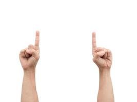 Hand double point finger up white isolated photo
