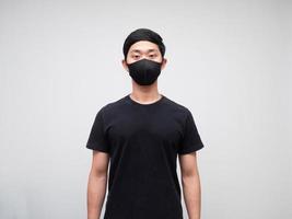Man black shirt with protect mask portrait white background photo