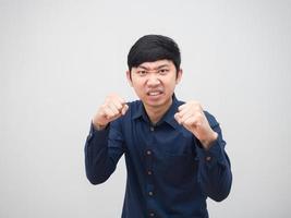 Asian man stance serious face  portrait white background photo