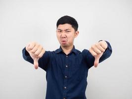 Man gesture double point thumb down white background photo