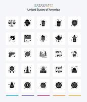 paquete de iconos de color negro sólido de 25 glifos de creative usa como estrella. blindaje. reajuste salarial. reajuste salarial. beber vector