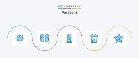 Paquete de 5 iconos de vacaciones azul que incluye . estrella de mar. casa. estrella. playa vector