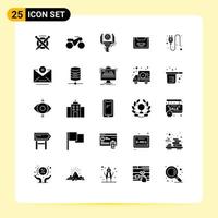 25 Thematic Vector Solid Glyphs and Editable Symbols of plug deck machine compact audio Editable Vector Design Elements