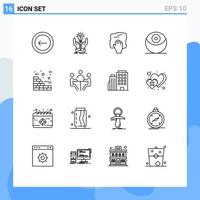 User Interface Pack of 16 Basic Outlines of bricks planet hands death rub Editable Vector Design Elements