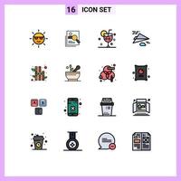 Pack of 16 Modern Flat Color Filled Lines Signs and Symbols for Web Print Media such as ice drink hunting cocktail search Editable Creative Vector Design Elements