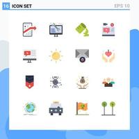 Modern Set of 16 Flat Colors Pictograph of education youtube web development blog video Editable Pack of Creative Vector Design Elements