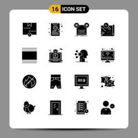 Modern Set of 16 Solid Glyphs Pictograph of search travel record route music Editable Vector Design Elements